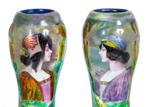 Camille Faure Attr. Enamel Portrait Vases, Pair (9832575828275)