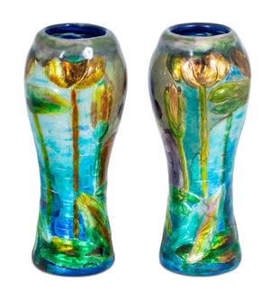 Camille Faure Attr. Enamel Portrait Vases, Pair (9832575828275)
