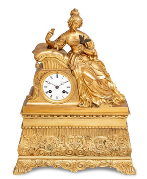 French Empire Gilt Bronze Figural Clock, ca. 1840 (9814309765427)