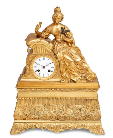 French Empire Gilt Bronze Figural Clock, ca. 1840