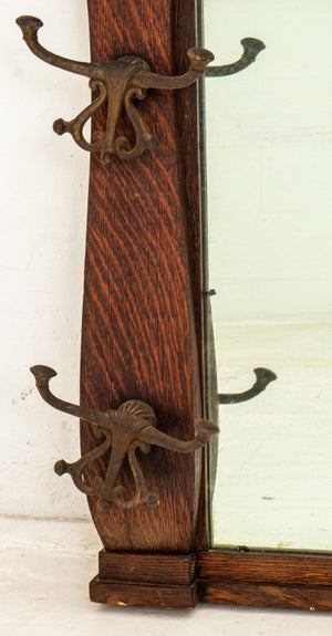 Arts & Crafts Oak Hat Rack Wall Mirror (9808249422131)