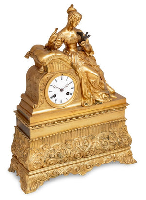 French Empire Gilt Bronze Figural Clock, ca. 1840 (9814309765427)