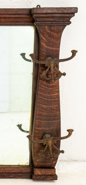 Arts & Crafts Oak Hat Rack Wall Mirror (9808249422131)