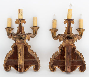 Baroque Style Giltwood Candelabra Sconces, Pair (9776035103027)