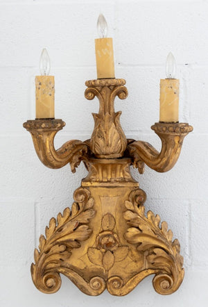 Baroque Style Giltwood Candelabra Sconces, Pair (9776035103027)