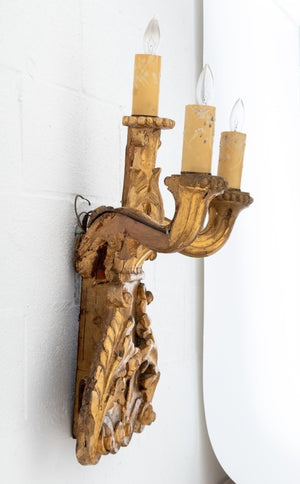 Baroque Style Giltwood Candelabra Sconces, Pair (9776035103027)