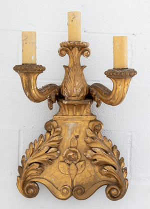 Baroque Style Giltwood Candelabra Sconces, Pair (9776035103027)