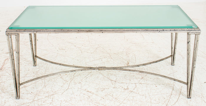 Hollywood Regency Silvered Metal & Glass Low Table
