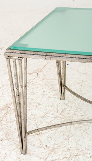 Hollywood Regency Silvered Metal & Glass Low Table (9742179500339)