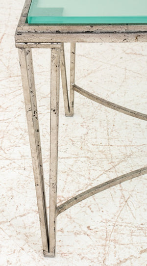Hollywood Regency Silvered Metal & Glass Low Table (9742179500339)