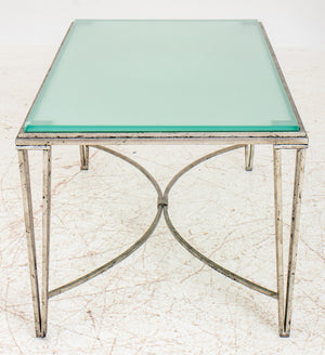 Hollywood Regency Silvered Metal & Glass Low Table (9742179500339)