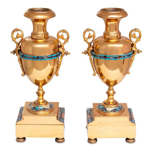 French Brass and Champleve Enamel Clock Set, 3 (9846901670195)