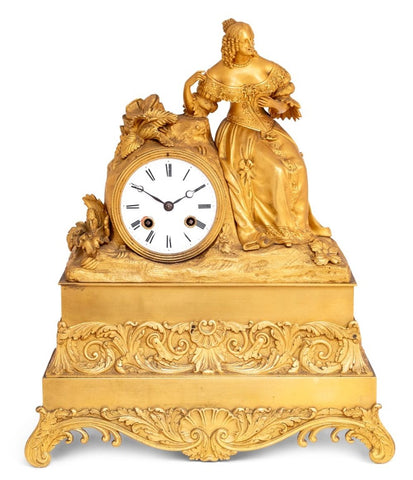 Restauration Gilt Metal Figural Clock
