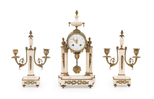 Louis XVI Style Marble and Bronze Clock and Candelabra Set, Late 19th Century