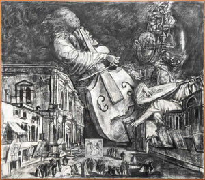 David Newman Musicians in Cityscape Oil on Canvas