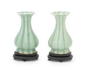 Pair of Vintage Chinese Celadon Porcelain Yuhuchunping Vases