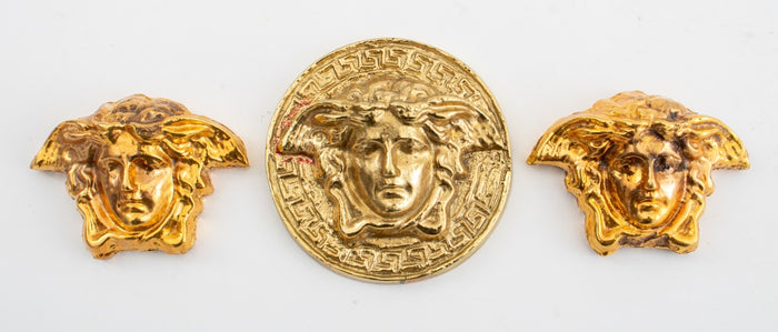 Versace Gilt Metal Medusa Head Paperweights, 3