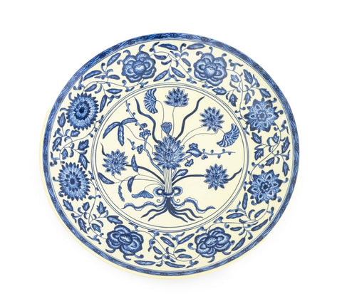 Chinese Blue & White Lotus Motif Porcelain Charger