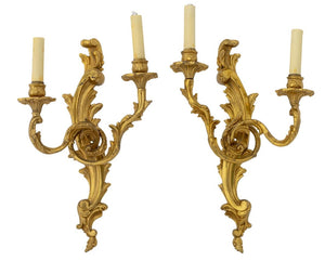 Louis XV Style Gilt Metal Two-Light Sconces, Pair (9808272130355)