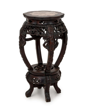 Chinese Hardwood and Marble Pedestal Table