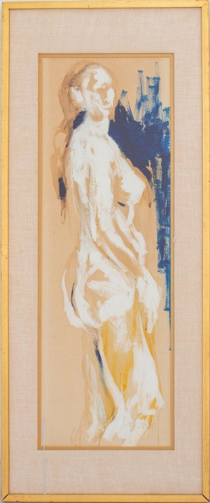 Illegibly Signed Standing Nude Acrylic on Paper