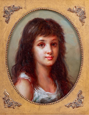 American School Portrait of a Girl Oil on Panel (9808286548275)
