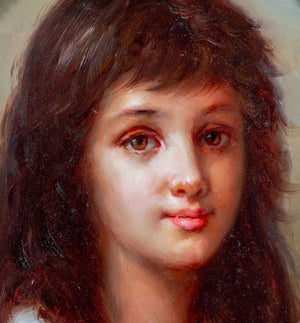 American School Portrait of a Girl Oil on Panel (9808286548275)