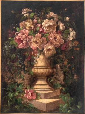 Italian Floral Still Life Oil on Canvas, 19th Century