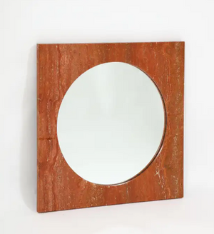 Italian Red Travertine Square Mirror, 1970s (8889639764275)