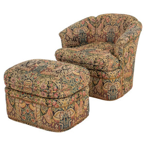 Vintage Needlepoint Upholstered Chair & Ottoman (8379317649715)