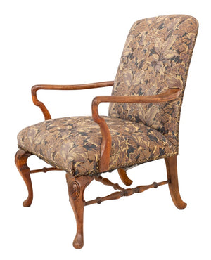 George I Style Upholstered Walnut Open Arm Chair (8727126245683)