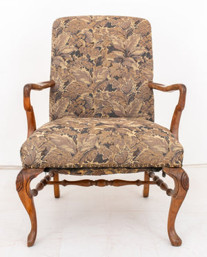 George I Style Upholstered Walnut Open Arm Chair (8727126245683)