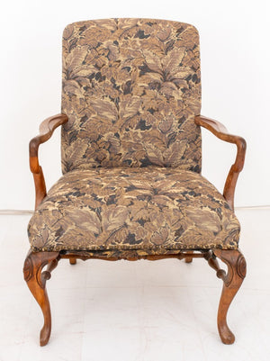 George I Style Upholstered Walnut Open Arm Chair (8727126245683)