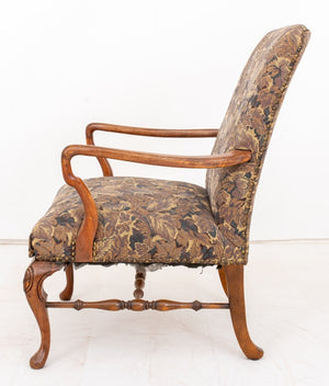 George I Style Upholstered Walnut Open Arm Chair (8727126245683)