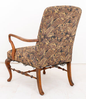 George I Style Upholstered Walnut Open Arm Chair (8727126245683)