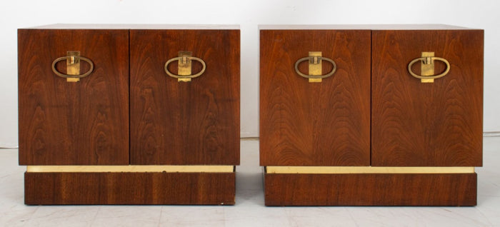 Mid-Century Campaign Style Walnut End Cabinets, 2