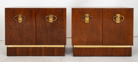 Mid-Century Campaign Style Walnut End Cabinets, 2