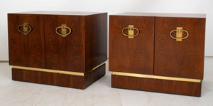 Mid-Century Campaign Style Walnut End Cabinets, 2 (8815279341875)