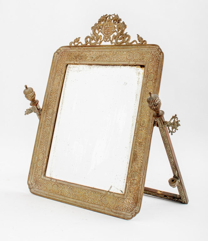 Chinese Brass Double Happiness Mirror, 20th Century