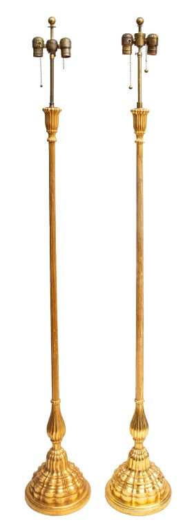 Neoclassical Gilt Composition Floor Lamps, Pair (8912091414835)