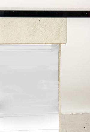 Niemeyer Style Travertine & Chrome Dining Table (8954820559155)
