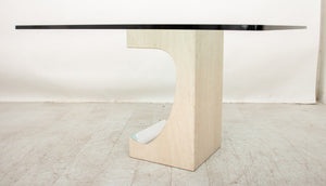 Niemeyer Style Travertine & Chrome Dining Table (8954820559155)