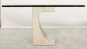 Niemeyer Style Travertine & Chrome Dining Table (8954820559155)