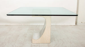 Niemeyer Style Travertine & Chrome Dining Table (8954820559155)