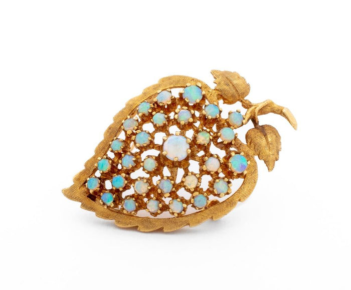 14K Yellow Gold Opal Brooch Pendant