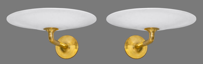 Modern Wall Sconces With Opaline Glass Saucers, Pr
