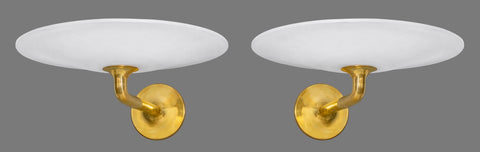 Modern Wall Sconces With Opaline Glass Saucers, Pr