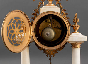 French Alabaster and Brass Portico Mantel Clock (8867988963635)