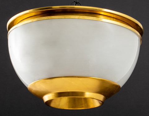Modern Gilt Metal and Frosted Glass Ceiling Light