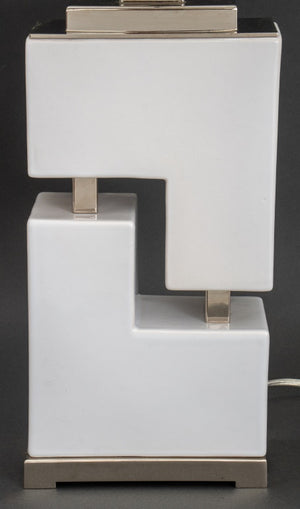 White Geometric Table Lamps, Pair (9678220165427)